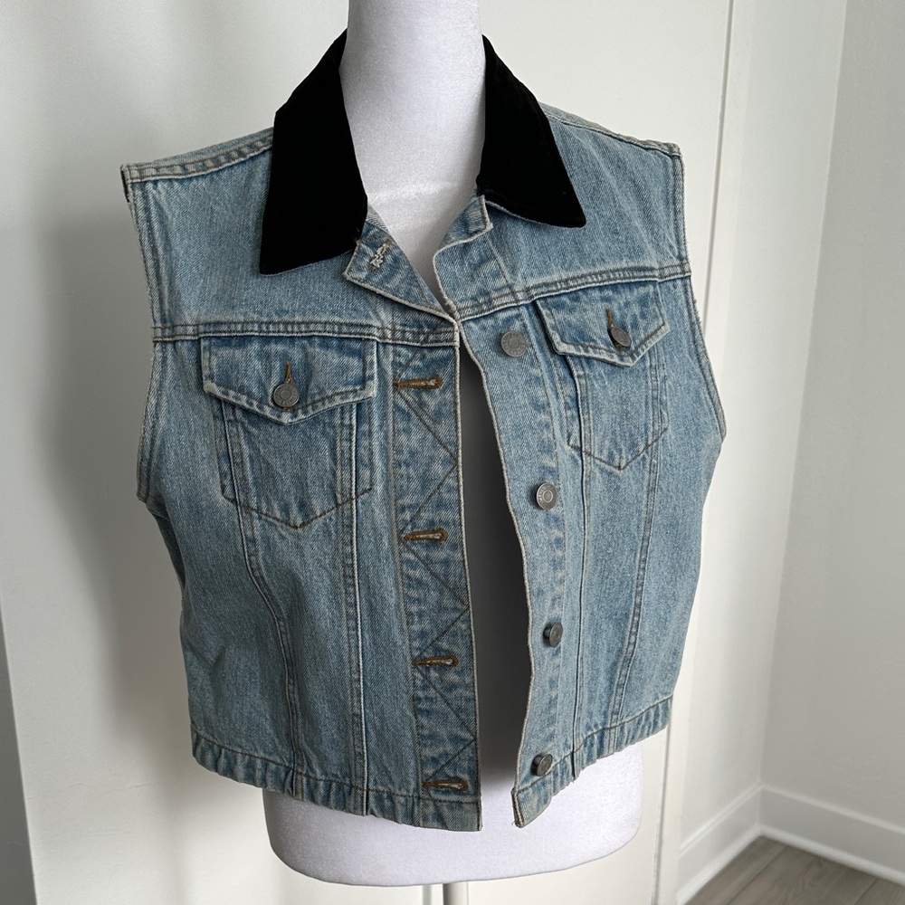 Classic Denim Vest with Black Collar